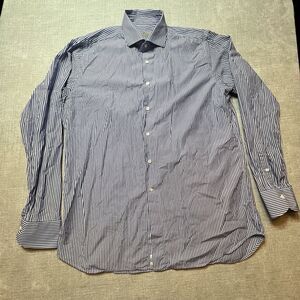 Canali 1934 Recent Dress Shirt Blue Striped Mens Size 43/17 Italy Long Sleeve